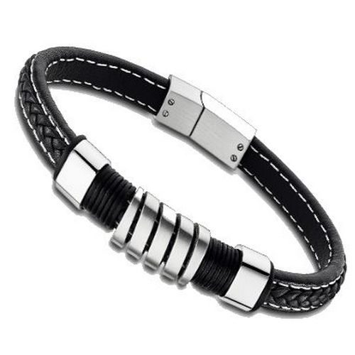 bijouterie pinto jussey LS2056-2/1 Bracelet acier homme Lotus noir surpiqures blanche pinto jussey