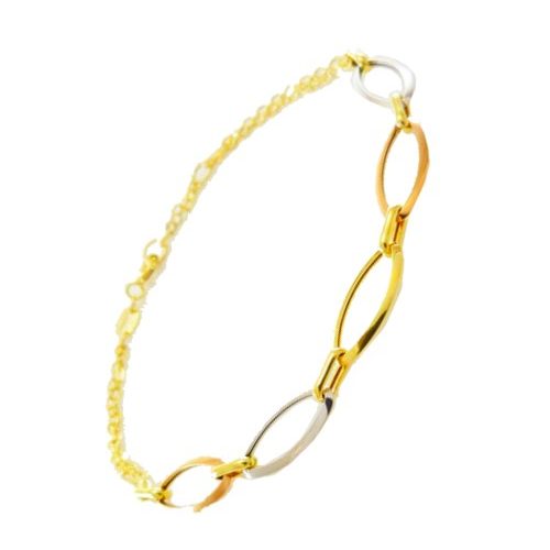 n11026 bracelet or 9k 375/1000 ovales tricolores doubles chaines