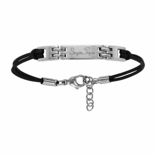 Bracelet Homme acier cordon noir "Super Papa"
