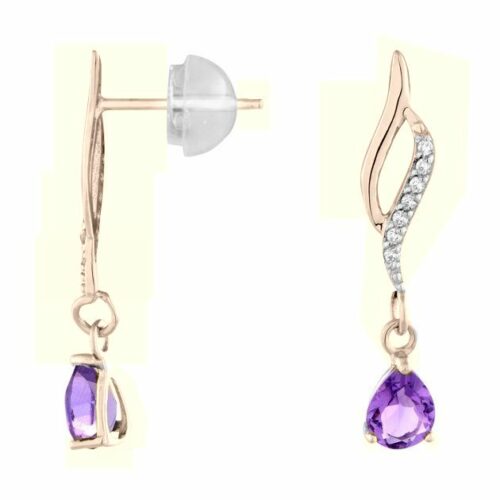 Boucles d'oreille Or 9K pendantes améthyste