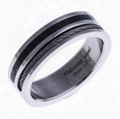 ia 164 Bague Homme Acier carbone noir et blanc