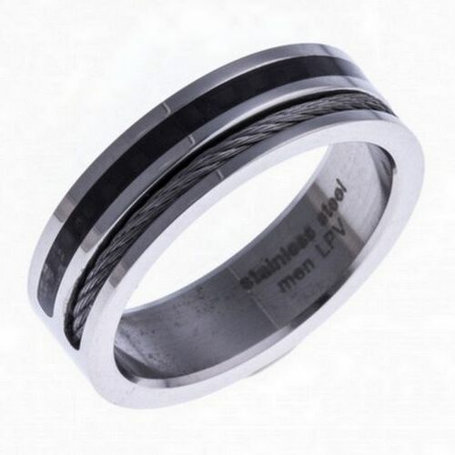 ia 164 Bague Homme Acier carbone noir et blanc