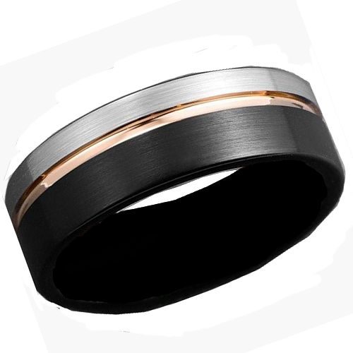 bijouterie pinto jusseyia185 Bague Homme Tungstène noir gris rosé