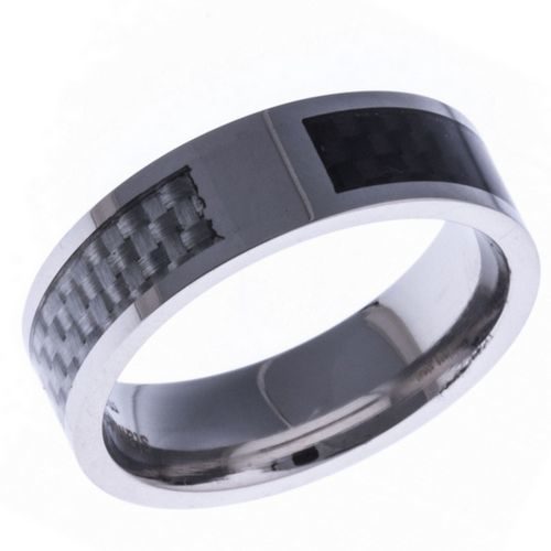 ia 163 Bague Homme Acier carbone noir et blanc T56