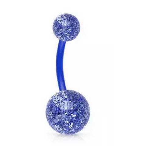 Piercing nombril Boules acrylique ultra glitter Bleu