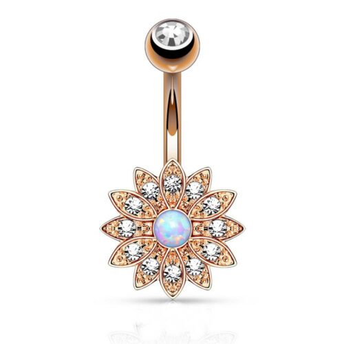 Piercing nombril Acier rosé Fleur Opale HN01010-RD