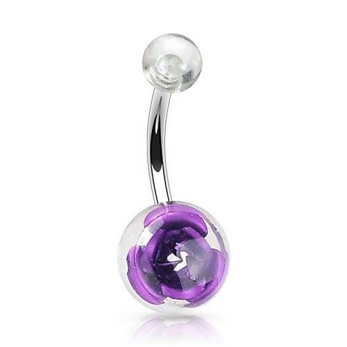 Piercing nombril Acier & Boules acrylique fleur violet HNAD1101-A