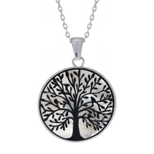 Collier en acier Nacre Arbre de vie émail Noir