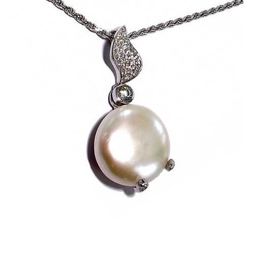 rp449 Collier argent perle plate empierré
