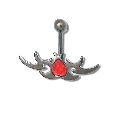 Piercing nombril Acier tribal cœur rouge
