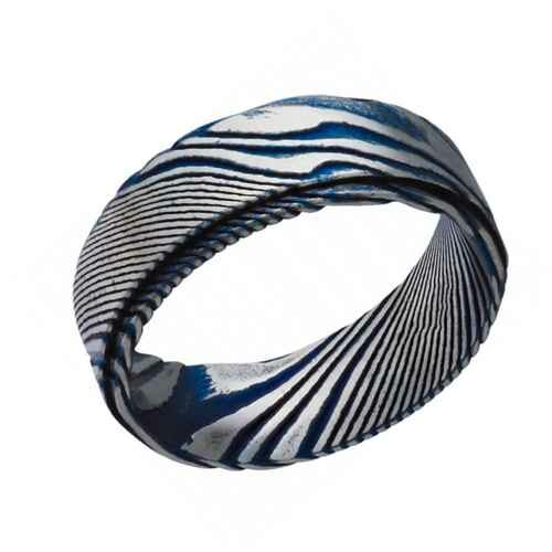 HS 105 Bague Homme Acier Damas bleu