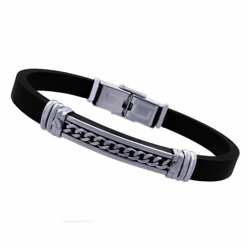 Bracelet Homme acier Cuir Italien HK 304