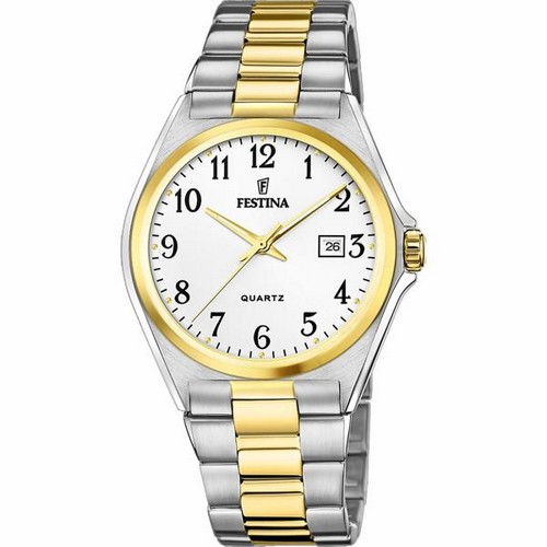 Montre homme Festina F20554/1 bicolore doré fond blanc Bijouterie PINTO à Jussey