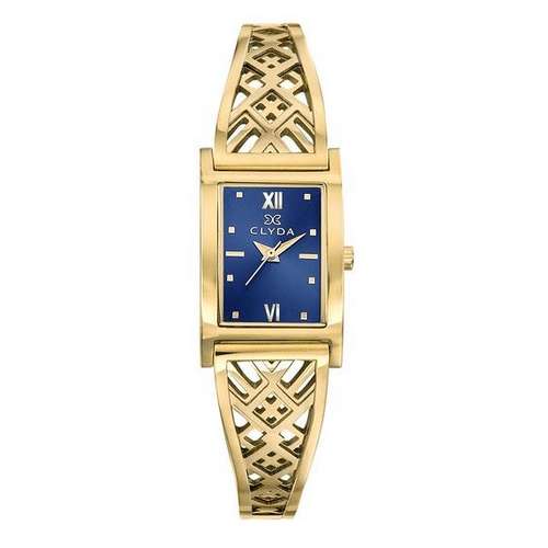 CLD502PDPW montre femme clyda doré cadran rectangle cadran bleu