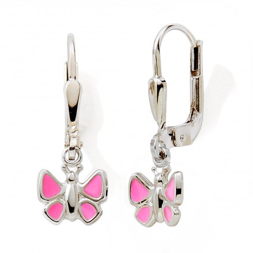 Boucles d’oreille argent enfant dormeuse papillon rose c1754