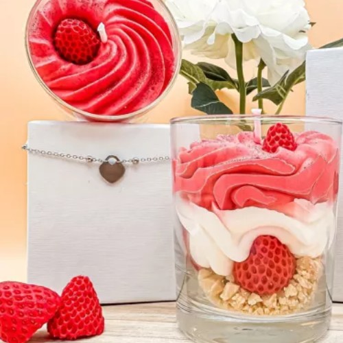 Bougie Bijou gourmande fraise des bois - bracelet Acier
