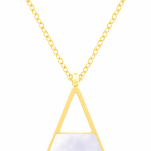 Collier acier doré losange nacre pierre naturelle blanc IU 435