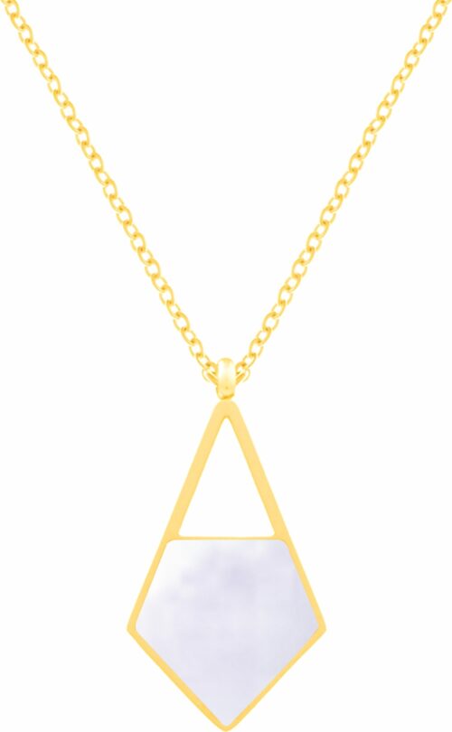 Collier acier doré losange nacre pierre naturelle blanc IU 435