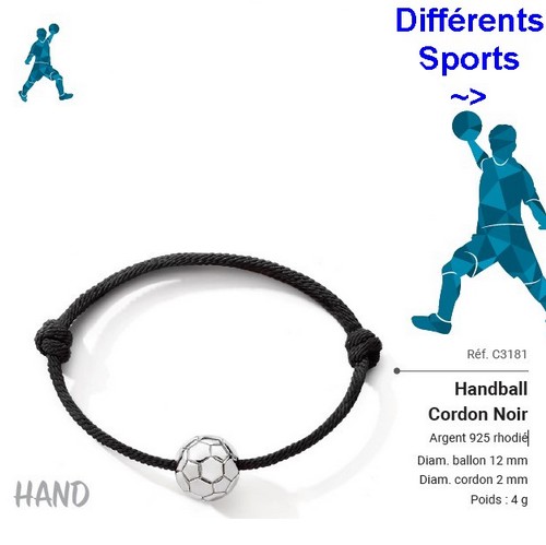 Bracelet sport life motif argent sport pour les passionnés. cordon noir. homme, enfant et ado.