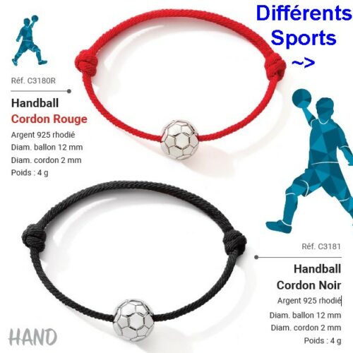 Bracelet Argent coton Sport Life cordon noir ou couleur coulissant homme et ado sport