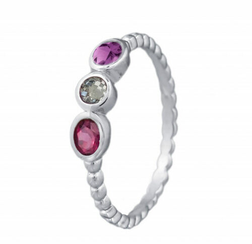 Bague Argent Rhodolite Améthyste VY 112 rose violet anneau tressé