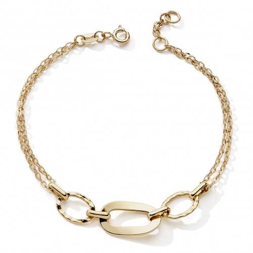 Bracelet Or 9k martelé N10958 tout métal ovale double chaine