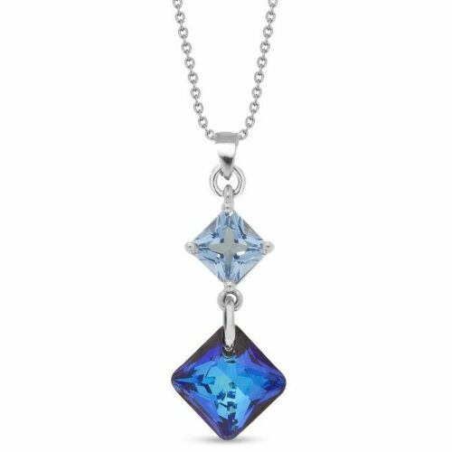 Collier Spark Carré A0562 2 losange bleu pendent cristal Swarovski bijouterie PINTO à JUSEY en Haute-Saône.