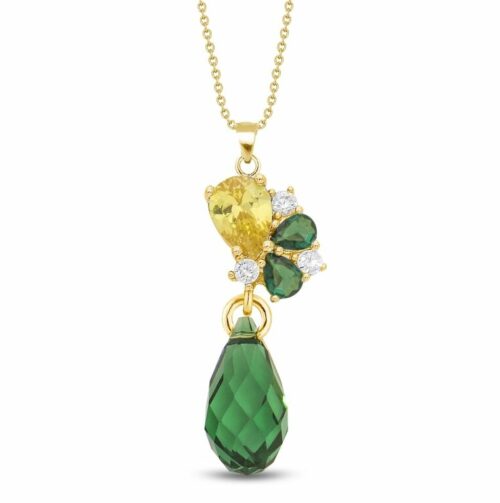 Collier Spark doré Blatter goutte poire facettée vert sapin foncé jaune cristal Swarovski bijouterie PINTO à JUSEY en Haute-Saône.