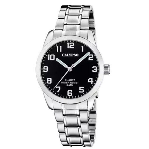 Montre Homme Calypso Acier K5866 bracelet métal acier tout chiffre fond noir