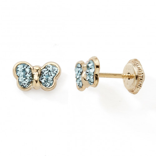 Boucles d'oreille Or 9k papillon cristal bleu N10348V enfant fermoir sécurisé