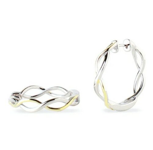 Boucles d'oreille argent doré créole LineA 19632-A torsadées brillants pierre