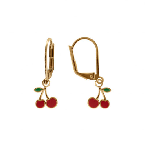 Boucles d’oreille enfant fille Plaqué or Dormeuse cerise rouge vert