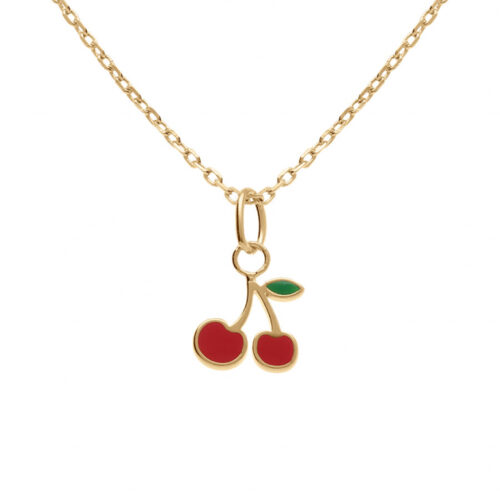 Collier enfant Plaqué or cerise 931276 laque rouge vert sans pierre