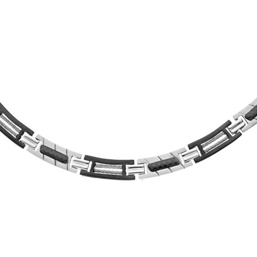 Collier homme acier semi rigide Noir & câble 130485