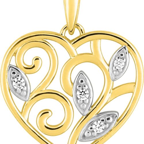 Pendentif Or 9k Coeur feuille 397115.Z3 jaune blanc gris pierre
