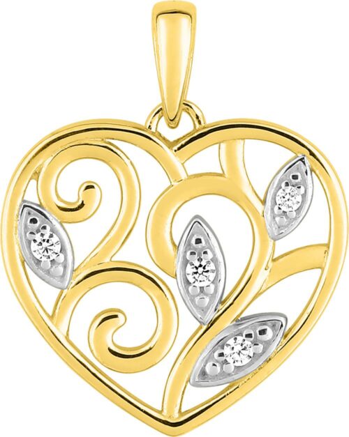 Pendentif Or 9k Coeur feuille 397115.Z3 jaune blanc gris pierre