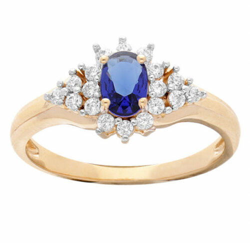 Bague plaqué or bleu empierrée 962261B grande taille du 50 au 66