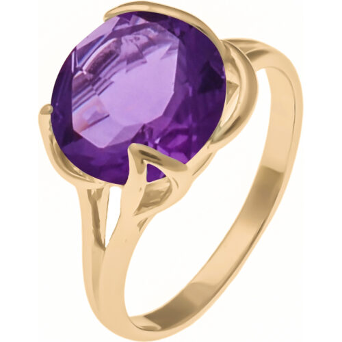 Bague plaqué or Améthyste rond PP148 pierre véritable naturelle