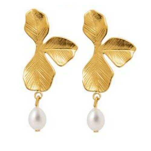 Boucles d'oreille acier doré fleur perle 3120209