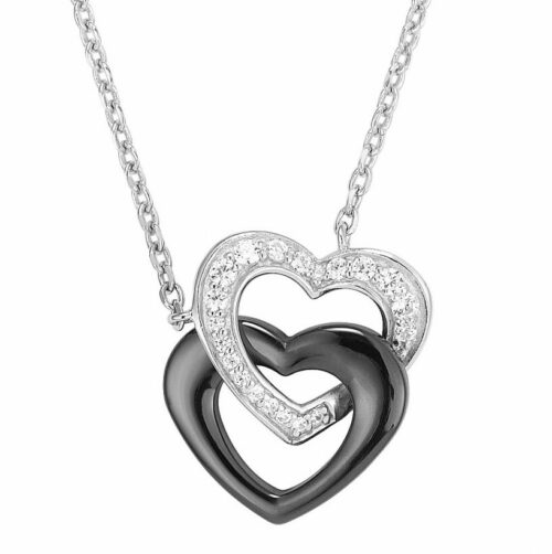Collier argent coeurs céramique 1.72.0005 noir pierres