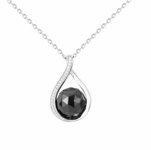 Collier argent boule céramique 1.72.0159 noir goute pierre bijouterie pinto à Jussey en Haute-Saône.