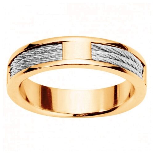 Bague Homme Acier Doré câble 158-0349 bicolore bijouterie Pinto à Jussey en haute Saône