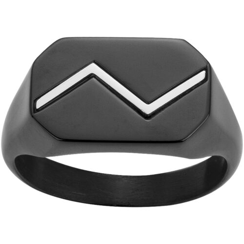 Bague Homme Acier chevalière noir rectangle 15.0428