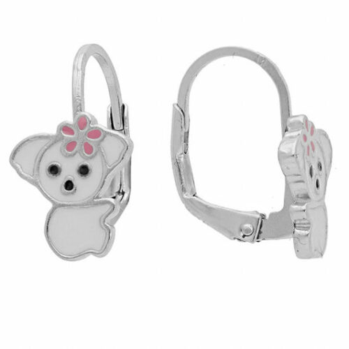 Boucles d’oreille Argent Dormeuse Koala 017344 enfant blanc et fleur rose bijouterie pinto jussey