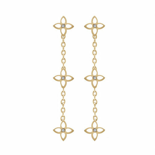 Boucles d'oreille acier Doré 3 Trèfle Blanc pendantes bijouterie Pinto à Jussey