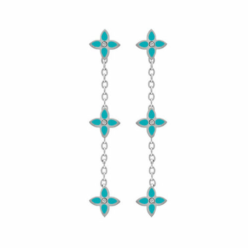 111144T Boucles d'oreille acier 3 Trèfles turquoise pendantes bijouterie Pinto Jussey