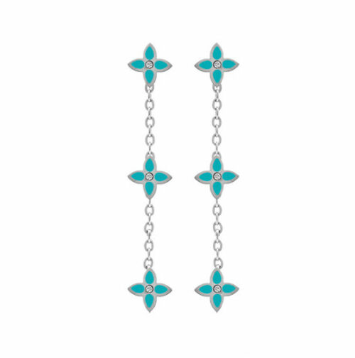 111144T Boucles d'oreille acier 3 Trèfles turquoise pendantes bijouterie Pinto Jussey