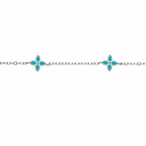 120881T Bracelet acier Trèfle Fleur turquoise femme ado 16+3 cm