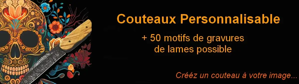 Couteau Acier Personnalisable manche bois résine ou Carbonne, gravure lame