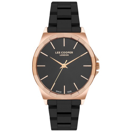 Montre Femme Lee Cooper LC07686.450 métal rosé cadran noir facetté. moderne. Bijouterie PINTO Jussey. Livraison gratuite à partir de 100€.
